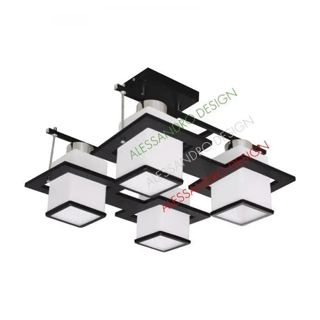 Lustra Clasica Aramis Cu Lemn, Abajur Patrat, 4 X Dulie E27 - vivimall.ro