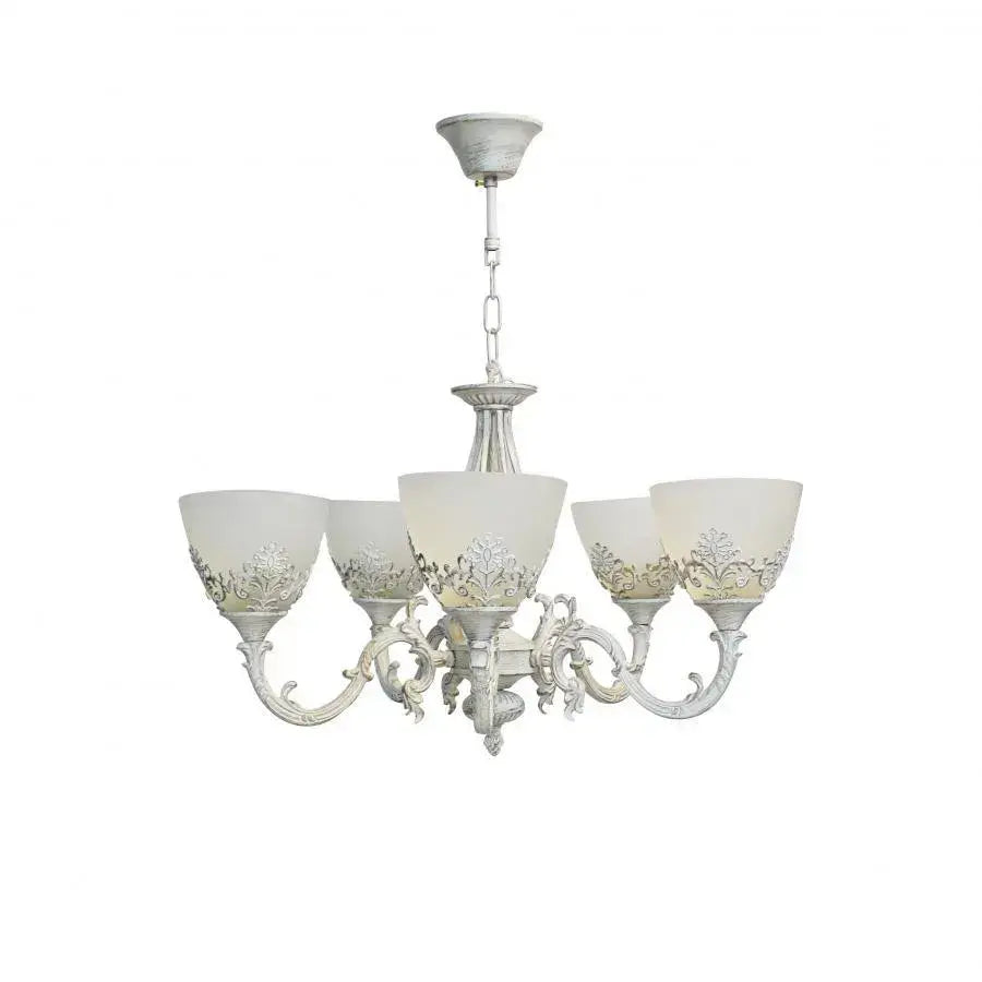 Lustra Vintage, Tip Pendul Cu Brate, Cottage, Circulara, 5Xe27, Sticla Si Metal - vivimall.ro