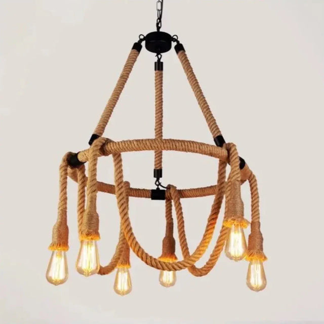 Lustra Snuri Rustic 6X E27 Circulara Franghie Suspendata - vivimall.ro