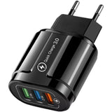 Încărcător USB rapid QC3.0 Vivimall, 3 porturi, 18W, design Macarons negru, vedere frontală