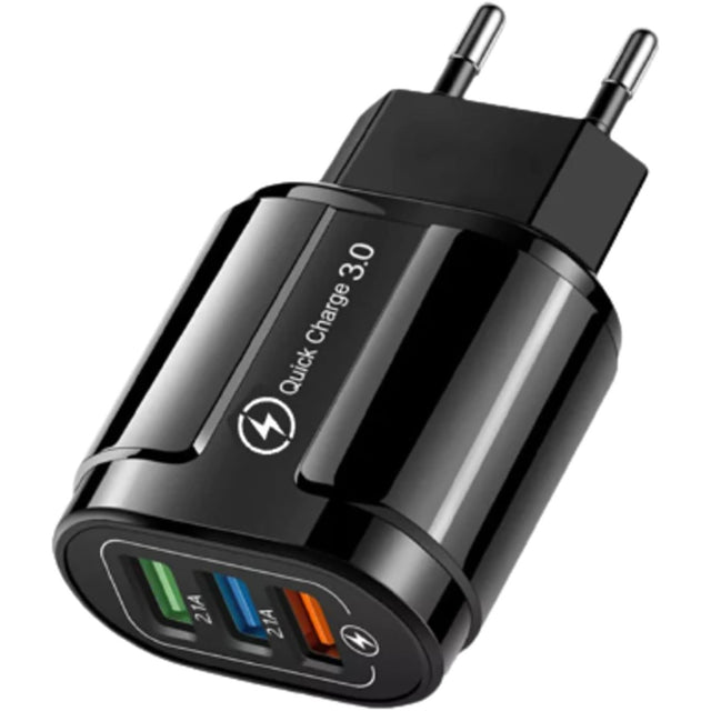 Încărcător USB rapid QC3.0 Vivimall, 3 porturi, 18W, design Macarons negru, vedere frontală