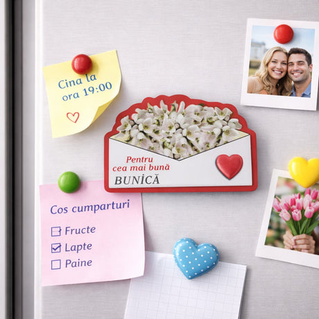 Magneti Decorativi Martisor, Set 24 Piese, Jolie, Tema Mesaj Pentru Cea Mai Buna Bunica, Carton Laminat cu Magnet Flexibil, 8x6 cm, Multicolor - vivimall.ro