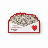 Set 24 magneți mărțișor Jolie cu mesaj Pentru cea mai bună nașă, carton laminat 8x6 cm, vedere frontală