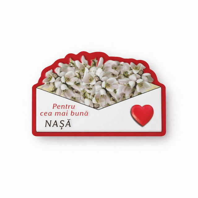 Set 24 magneți mărțișor Jolie cu mesaj Pentru cea mai bună nașă, carton laminat 8x6 cm, vedere frontală