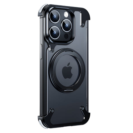 Husă iPhone 15 Pro MagSafe cu inel magnetic rotativ 360°, carcasă PC negru transparent, vedere frontală