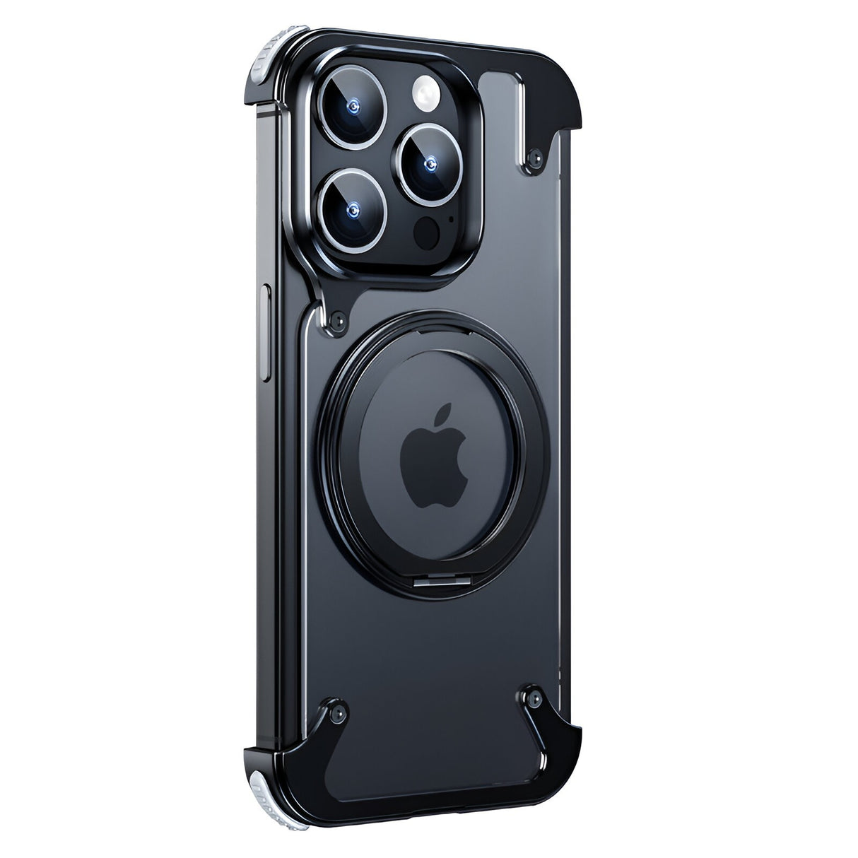 Husă iPhone 15 Pro Max MagSafe cu inel magnetic rotativ 360°, carcasă PC negru transparent, vedere frontală