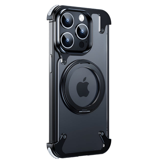 Husă iPhone 15 Pro Max MagSafe cu inel magnetic rotativ 360°, carcasă PC negru transparent, vedere frontală