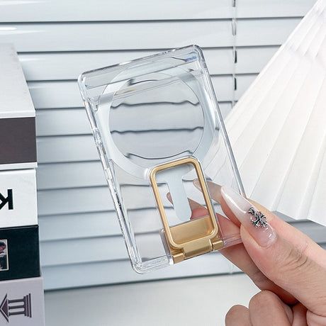 Suport magnetic MagSafe transparent auriu cu buzunar card, vedere frontală, policarbonat