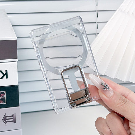 Suport magnetic MagSafe pentru telefon cu buzunar card, PC transparent argintiu, vedere frontală