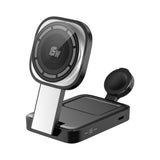 Stație de încărcare MagSafe 3 în 1 negru, vedere frontală, compatibilă iPhone, Apple Watch și AirPods
