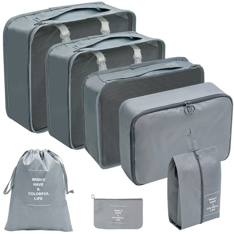 Set 7 Genti De Calatorie, Pentru Depozitare, Compresibile, 7 Dimensiuni, Impermeabile, Design Cu Plasa, Pliabile, Manere Robuste, Fermoar Dublu