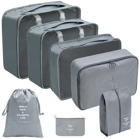 Set 7 Genti De Calatorie, Pentru Depozitare, Compresibile, 7 Dimensiuni, Impermeabile, Design Cu Plasa, Pliabile, Manere Robuste, Fermoar Dublu
