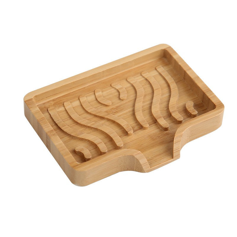 Savonierǎ din lemn natural Vivimall cu sistem de scurgere, dimensiuni 12.8 x 9.8 cm, vedere frontală