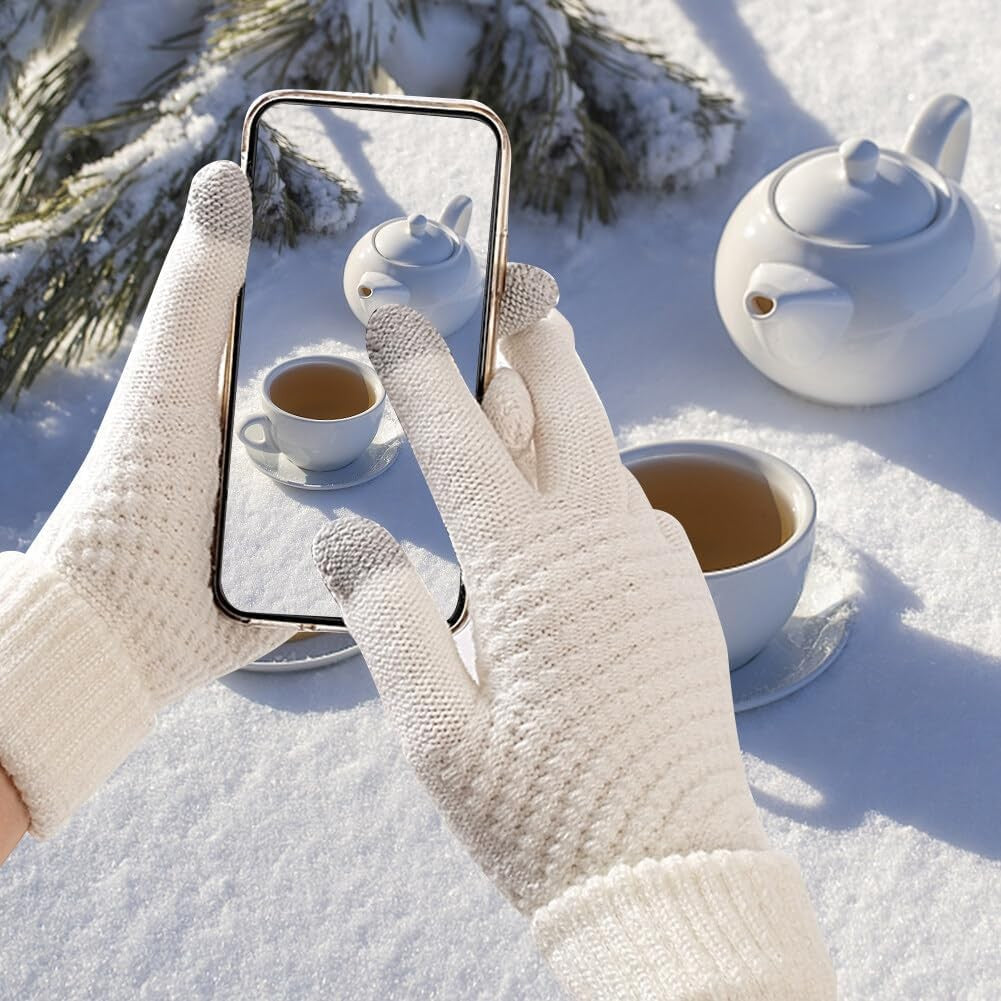 Manusi de Dama, Flippy, Functie Touchscreen (ecran tactil), Material Acril Tricotat, Manseta Elastica, Interior Catifelat, Marime Universala, Alb - vivimall.ro