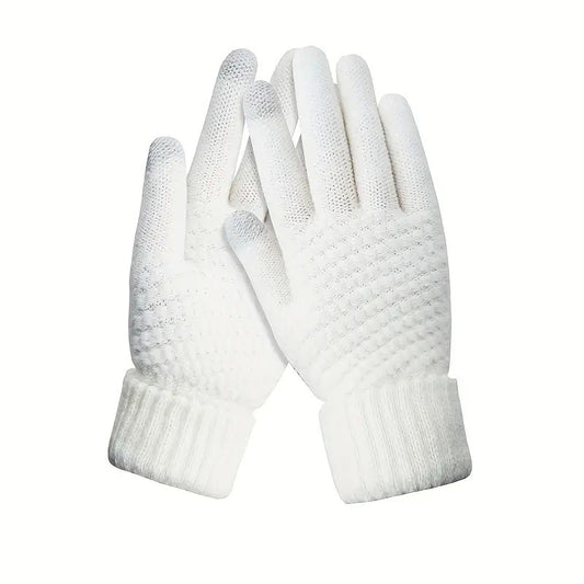 Manusi de Dama, Vivimall, Functie Touchscreen (ecran tactil), Material Acril Tricotat, Manseta Elastica, Interior Catifelat, Marime Universala, Alb - vivimall.ro