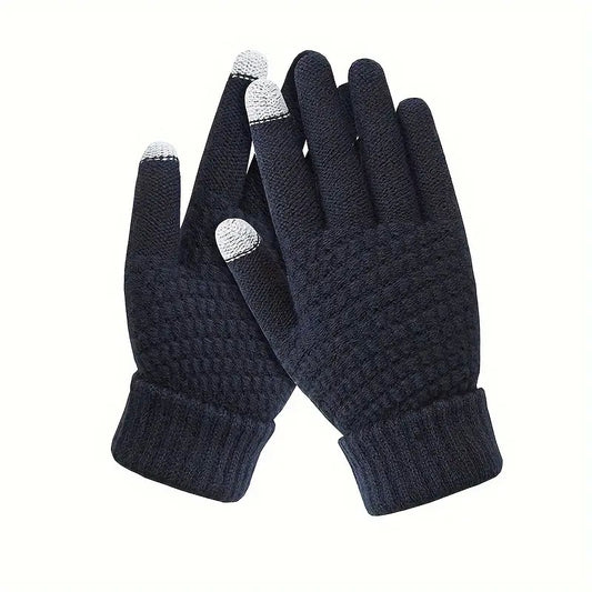 Manusi de Dama, Vivimall, Functie Touchscreen (ecran tactil), Material Acril Tricotat, Manseta Elastica, Interior Catifelat, Marime Universala, Albastru Marin - vivimall.ro