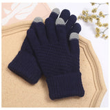 Manusi de Dama, Flippy, Functie Touchscreen (ecran tactil), Material Acril Tricotat, Manseta Elastica, Interior Catifelat, Marime Universala, Albastru Marin - vivimall.ro