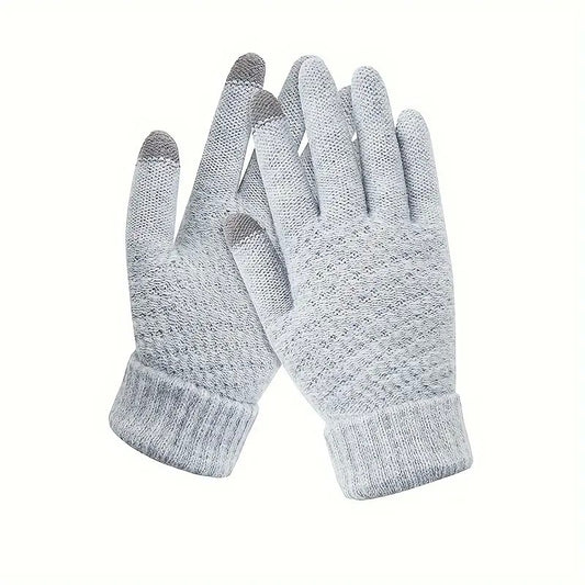 Manusi de Dama, Vivimall, Functie Touchscreen (ecran tactil), Material Acril Tricotat, Manseta Elastica, Interior Catifelat, Marime Universala, Gri - vivimall.ro