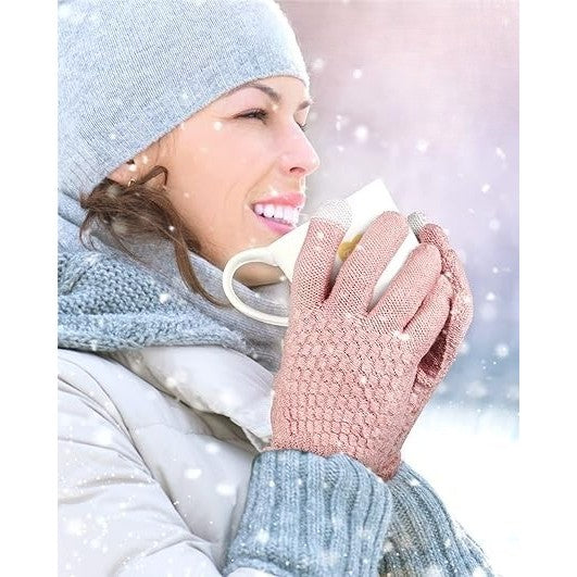 Manusi de Dama, Flippy, Functie Touchscreen (ecran tactil), Material Acril Tricotat, Manseta Elastica, Interior Catifelat, Marime Universala, Roz - vivimall.ro
