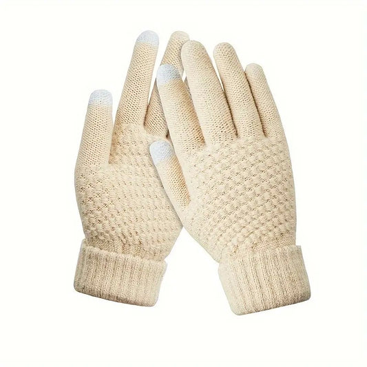 Manusi de Dama, Vivimall, Functie Touchscreen (ecran tactil), Material Acril Tricotat, Manseta Elastica, Interior Catifelat, Marime Universala, Bej - vivimall.ro