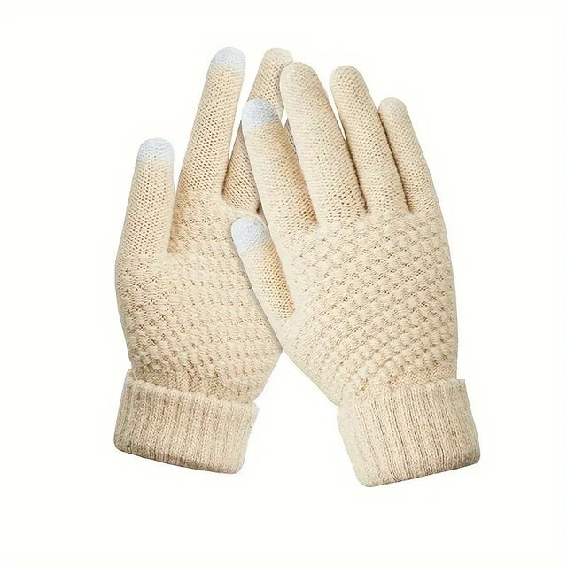 Manusi de Dama, Flippy, Functie Touchscreen (ecran tactil), Material Acril Tricotat, Manseta Elastica, Interior Catifelat, Marime Universala, Bej - vivimall.ro