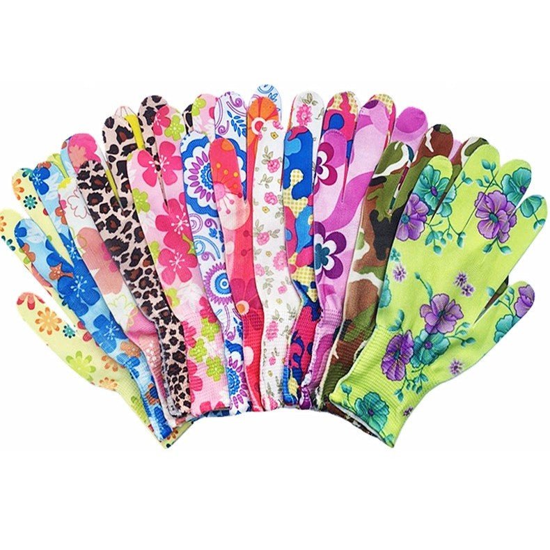 Manusi de Gradinarit, Flippy, din Nailon, Marime Universala 20 cm, Model Inflorat, Antiderapante, Multicolor - vivimall.ro