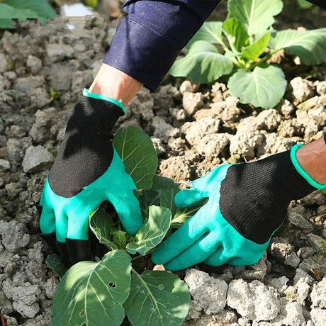 Manusi de Gradinarit cu Gheare, Vivimall, Manusi Universale Marime L, Rezistente la Uzura, Impermeabile, Multifunctionale pentru Sapare si Plantare, Negru Verde deschis - vivimall.ro
