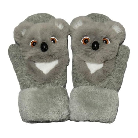 Manusi pentru Copii, Vivimall, din Plus cu Umplutura de Bumbac, Protectie Termica, 24 x 20 x 3 cm, Model Koala 3D, Gri - vivimall.ro