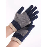 Manusi De Barbat, Functie Touchscreen (Ecran Tactil), Material Acril Tricotat, Manseta Elastica, Interior Catifelat, Marime Universala, Marin - vivimall.ro