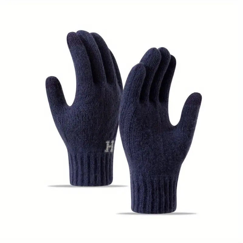 Manusi De Barbat, Functie Touchscreen (Ecran Tactil), Material Acril Tricotat, Manseta Elastica, Interior Catifelat, Marime Universala, Marin - vivimall.ro