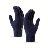 Manusi De Barbat, Functie Touchscreen (Ecran Tactil), Material Acril Tricotat, Manseta Elastica, Interior Catifelat, Marime Universala, Marin - vivimall.ro