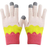 Manusi de Dama, Flippy, Model Ondulat, Functie Touchscreen (ecran tactil), Material Acril Tricotat, Manseta Elastica, Interior Catifelat, Marime Universala, Galben/Roz - vivimall.ro