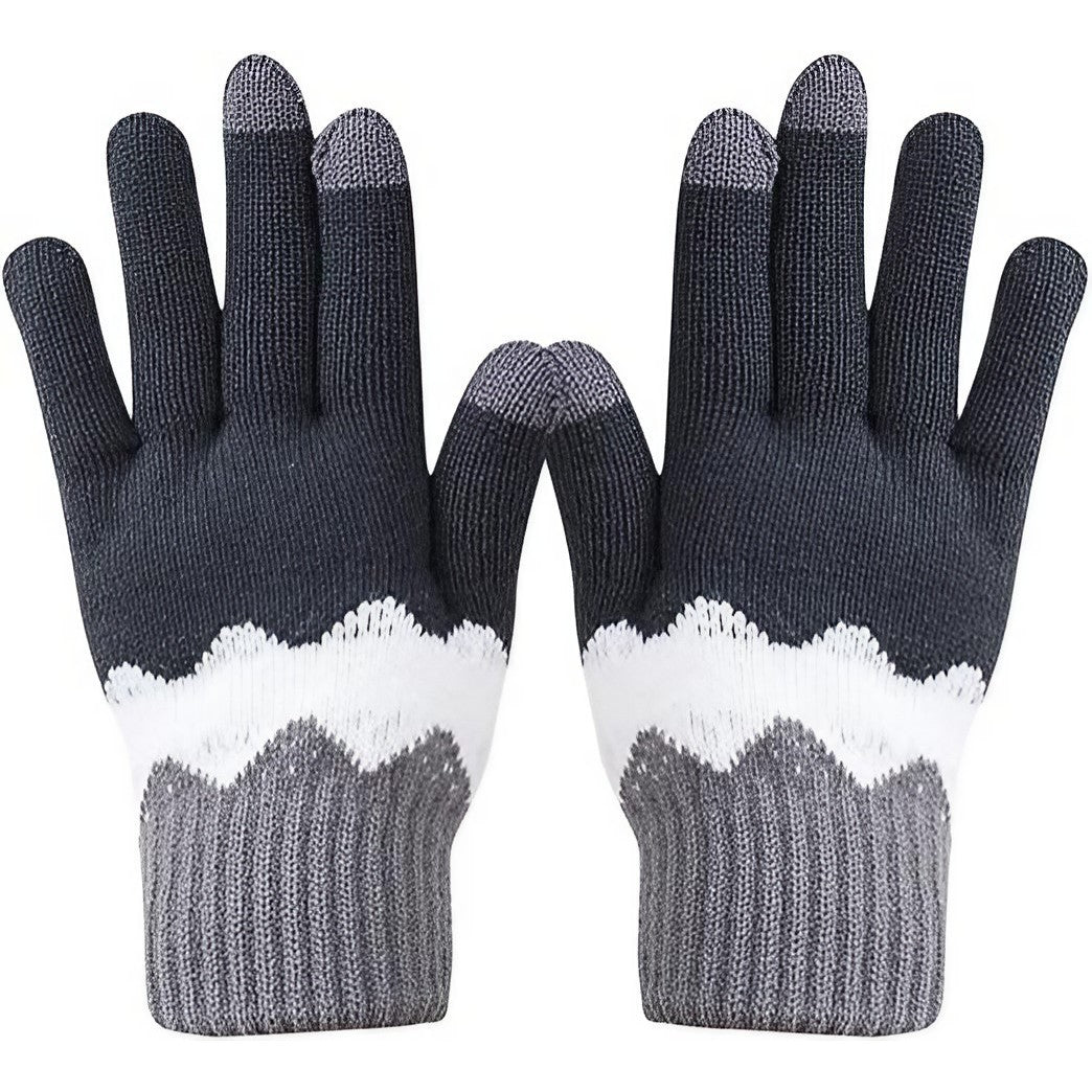 Manusi de Dama, Flippy, Model Ondulat, Functie Touchscreen (ecran tactil), Material Acril Tricotat, Manseta Elastica, Interior Catifelat, Marime Universala, Gri/Alb