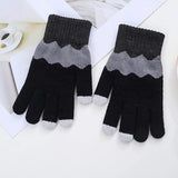 Manusi de Dama, Flippy, Model Ondulat, Functie Touchscreen (ecran tactil), Material Acril Tricotat, Manseta Elastica, Interior Catifelat, Marime Universala, Negru/Gri