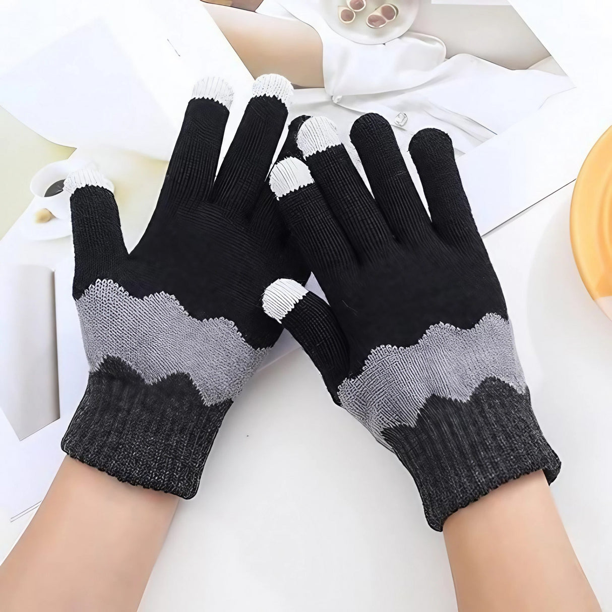 Manusi De Dama, Functie Touchscreen (Ecran Tactil), Material Acril Tricotat, Manseta Elastica, Interior Catifelat, Marime Universala, /Gri - vivimall.ro
