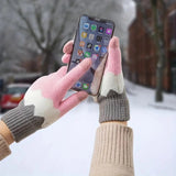 Manusi de Dama, Flippy, Model Ondulat, Functie Touchscreen (ecran tactil), Material Acril Tricotat, Manseta Elastica, Interior Catifelat, Marime Universala, Roz/Gri - vivimall.ro