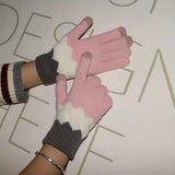 Manusi de Dama, Flippy, Model Ondulat, Functie Touchscreen (ecran tactil), Material Acril Tricotat, Manseta Elastica, Interior Catifelat, Marime Universala, Roz/Gri - vivimall.ro