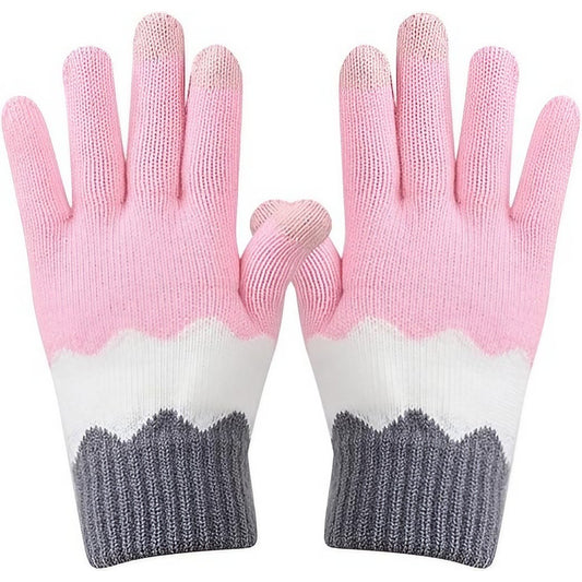 Manusi de Dama, Vivimall, Model Ondulat, Functie Touchscreen (ecran tactil), Material Acril Tricotat, Manseta Elastica, Interior Catifelat, Marime Universala, Roz/Gri - vivimall.ro