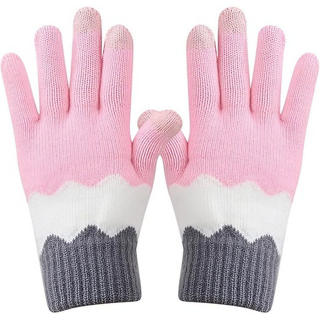 Manusi de Dama, Flippy, Model Ondulat, Functie Touchscreen (ecran tactil), Material Acril Tricotat, Manseta Elastica, Interior Catifelat, Marime Universala, Roz/Gri - vivimall.ro