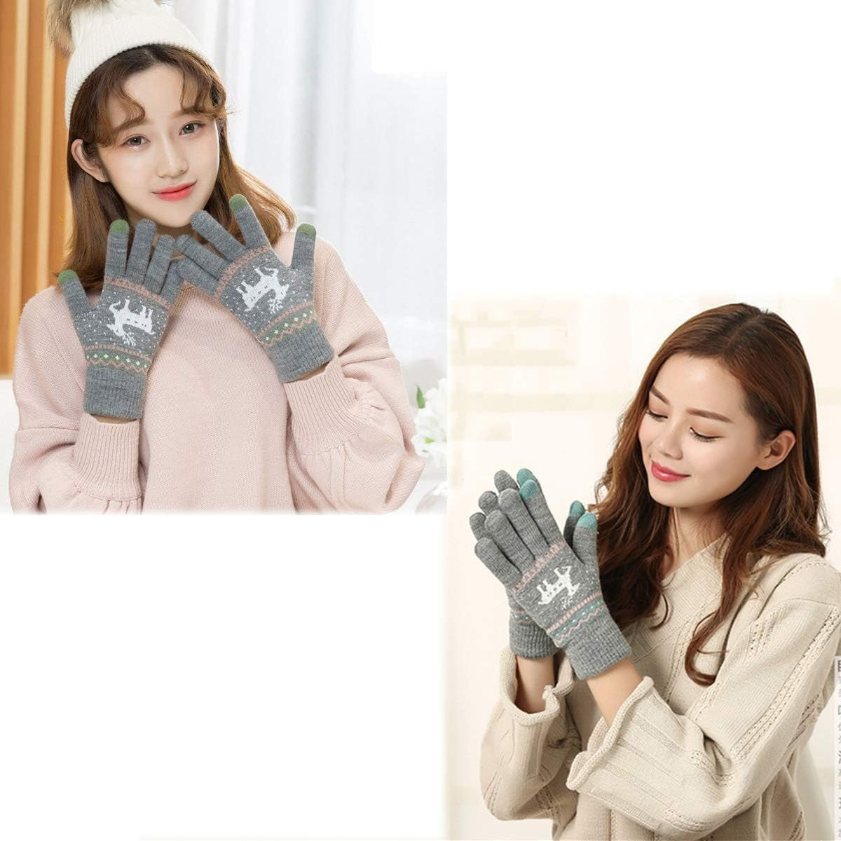 Manusi de Dama, Flippy, Model Ren, Functie Touchscreen (ecran tactil), Material Acril Tricotat, Manseta Elastica, Interior Catifelat, Marime Universala, Gri - vivimall.ro