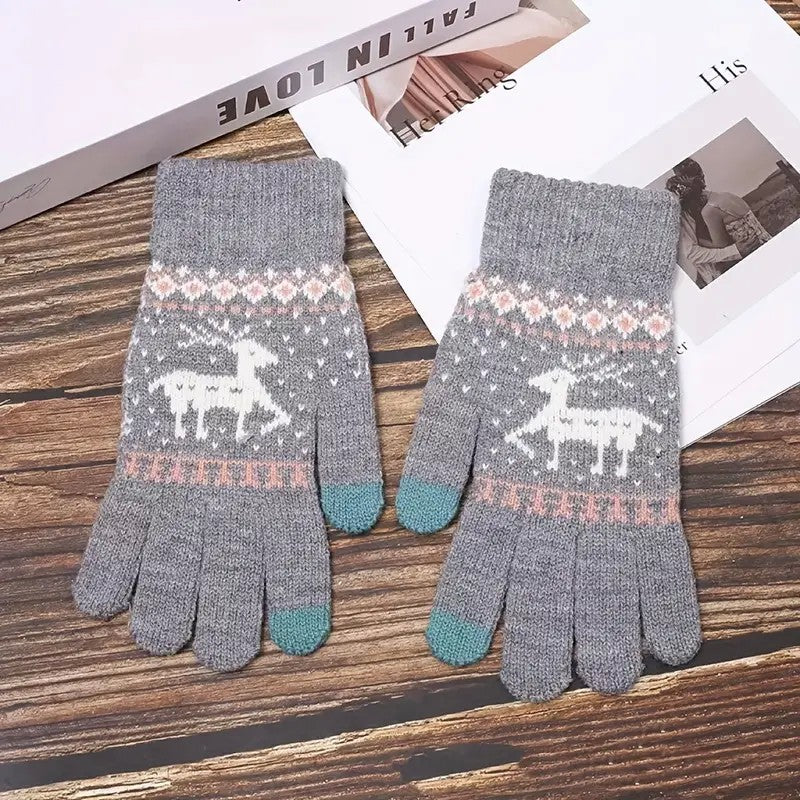 Manusi de Dama, Flippy, Model Ren, Functie Touchscreen (ecran tactil), Material Acril Tricotat, Manseta Elastica, Interior Catifelat, Marime Universala, Gri - vivimall.ro