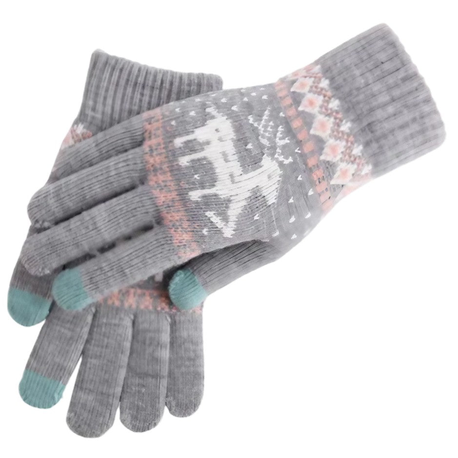 Manusi de Dama, Flippy, Model Ren, Functie Touchscreen (ecran tactil), Material Acril Tricotat, Manseta Elastica, Interior Catifelat, Marime Universala, Gri - vivimall.ro