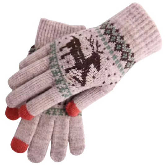 Manusi de Dama, Vivimall, Model Ren, Functie Touchscreen (ecran tactil), Material Acril Tricotat, Manseta Elastica, Interior Catifelat, Marime Universala, Kaki - vivimall.ro