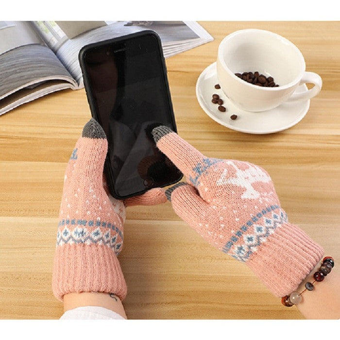 Manusi de Dama, Flippy, Model Ren, Functie Touchscreen (ecran tactil), Material Acril Tricotat, Manseta Elastica, Interior Catifelat, Marime Universala, Roz - vivimall.ro