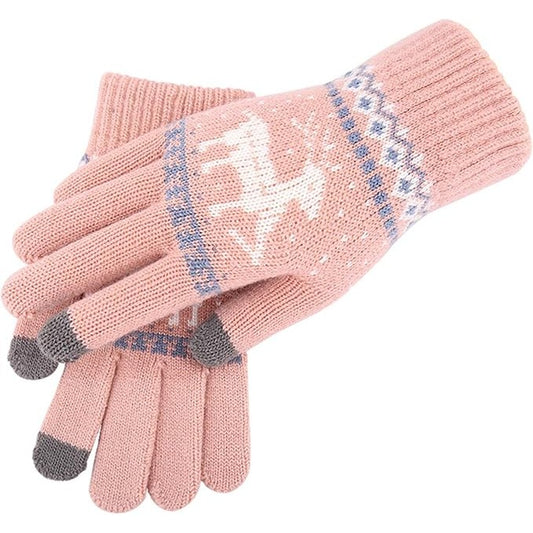 Manusi de Dama, Vivimall, Model Ren, Functie Touchscreen (ecran tactil), Material Acril Tricotat, Manseta Elastica, Interior Catifelat, Marime Universala, Roz - vivimall.ro