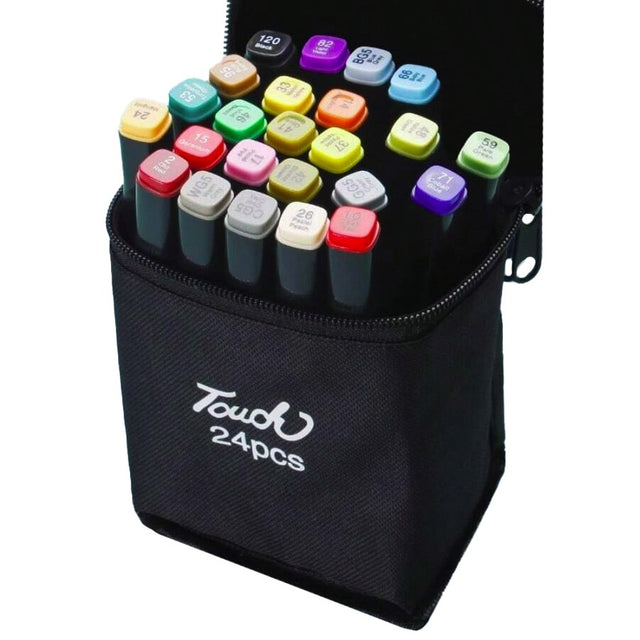 Markere cu Alcool Touch Room, Vivimall, Paleta mare Set de 24+ de Culori, Capat Lat si Capat Precis, Geanta Inclusa, Multicolor - vivimall.ro