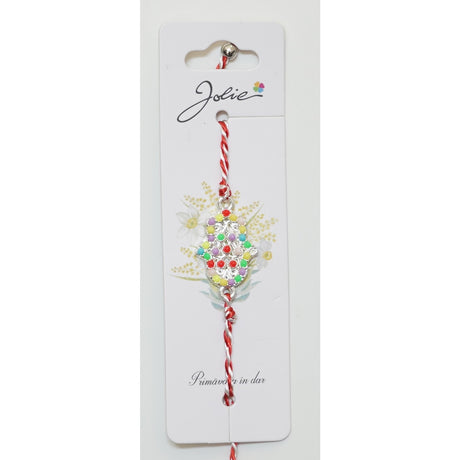 Martisor Bratara Alb-Rosu cu Pandantiv Metalic, Model 2 - vivimall.ro