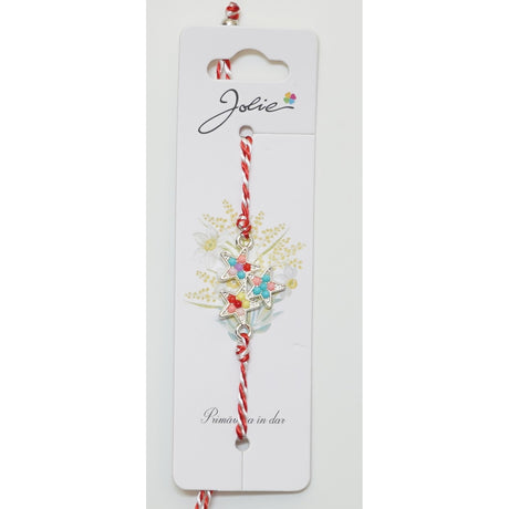 Martisor Bratara Alb-Rosu cu Pandantiv Metalic, Model 4 - vivimall.ro