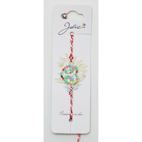 Martisor Bratara Alb-Rosu cu Pandantiv Metalic, Model 6 - vivimall.ro