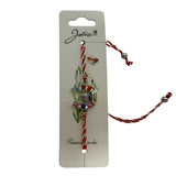 Martisor Bratara cu Snur Alb Rosu Reglabil, Model Potcoava Multicolora cu Buburuza, Jolie